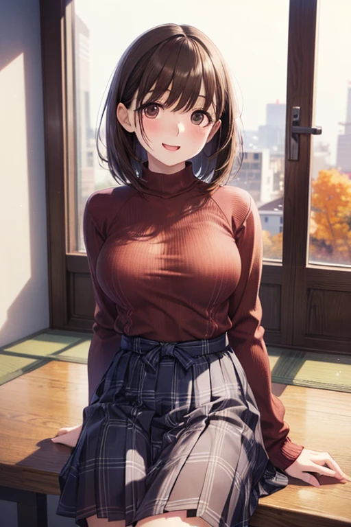 top-quality、Full limbs、complete fingers、Slender beauty、Women with straight hair、Brown-haired woman、Women with medium hair、(Beautiful busty woman:1.3)、(black knit leotard)、(Red shorts)、Black High Socks、Naughty Poses、a park、A big smile