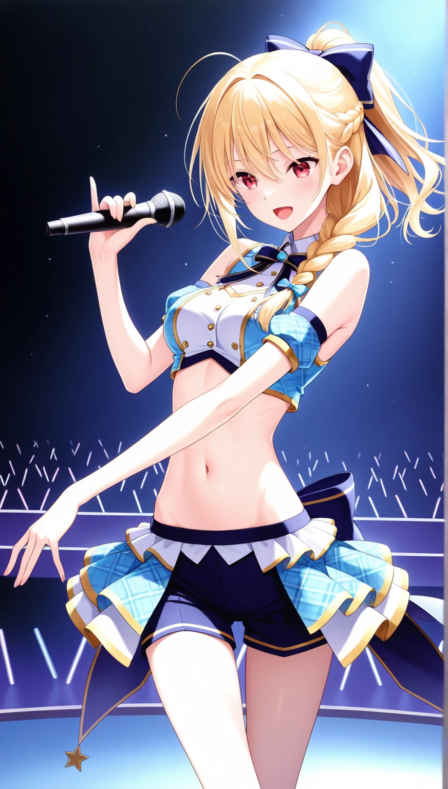 (Masterpiece、highest quality、Very detailed、4K)、One Woman、17 years old、Idol、navel、Sidekirt、Panties、Thighs、Beautiful armpits