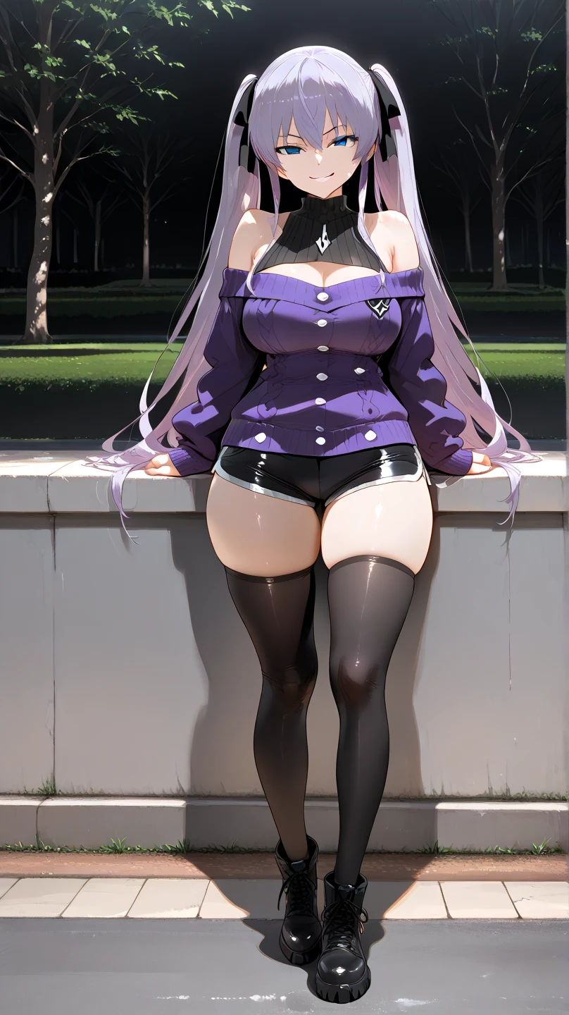 masterpiece, sailor uniform, necktie , (best quality), skirt, (solo), 1girl, reona, silver hair, purple hair , long hair, purple eyes, sexy woman, hair between eyes, hair ornament, vibrant colors ,natural lighting, RTX, (huge tits), (detailed face:1.2), (perfect eyes:1.1) ,(photorealistic:1.1), 8k uhd, looking a viewer, outdoors, simple backround, smile, (full body)
