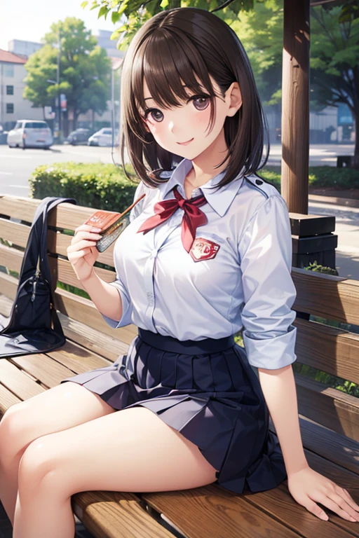 (Close-up:1.4)、(RAW photo:1.2)、(photorealistic:1.4)、(masterpiece:1.3)、(highest quality:1.4)、(Beautiful woman with perfect body:1.4)、solo、7 head and body、(cute face)、(cute:1.2)、(full body shot)、(panty shot:1.3)、(spread your legs:1.3)、beautiful detailed sky、night、wet、looking at the viewer、(sitting:1.5)、smile、big breasts、(beautiful detailed eyes)、(charming big eyes)、(beautiful double eyelids)、(beautiful and detailed face)、(short hair:1.1)、(brown hair)、(perfect anatomy:1.2)、(tie、pleated skirt、school uniform、white panties、white shirt、loafers、socks:1.3)、blurred background、outdoor、