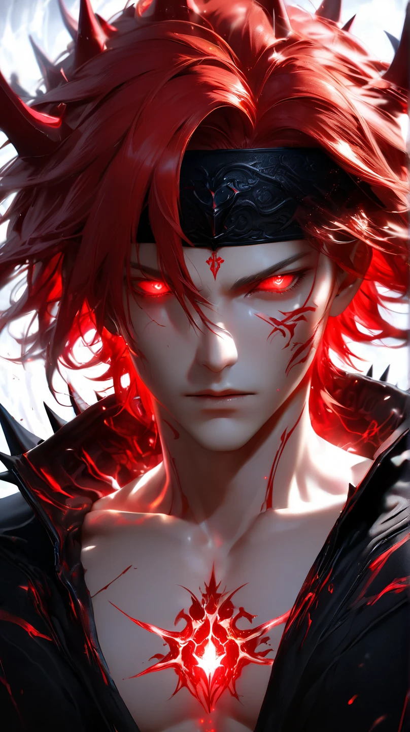 anime character with a sword and a red swirl background, Gilgamesh, handsome guy in demon slayer art, cute japanese demon boy, beautiful male god of death, male demon humano, male anime character, Ajuste o male demon com chifres brancos, Nine Caldas, male demon, kaneki ken, anime character; full - body art, epic anime art, white fox anime