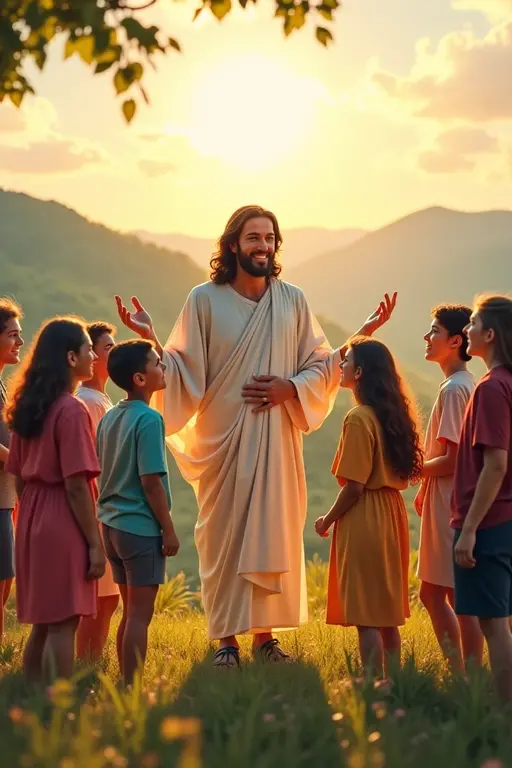 young people and children jeans with jesus in the temple 
