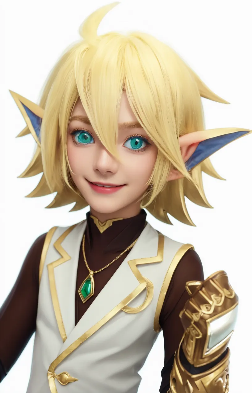 photorealistic, (4k), depth of field, (Masterpiece), (realistic skin texture), highly detailed, intricate, highly detailed, professional photography, bokeh, high resolution, sharp detail, best quality, woman, short hair, blonde hair, eyes yellow, long twintails, pointed ears, halo, gold and purple earrings, gold necklace, dynamic pose, (dynamic pose), forest, tall grass, rays of light, forest clearing,(NAKED:1.10),(Without clothes:1.5),(penis:1.5),Additional genitals,