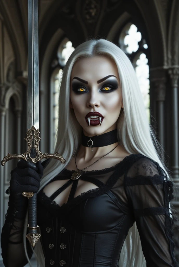 Dark portrait of a blonde vampire, Black suit, hair up, pomade, Perfect pale skin, detailed dark ink, Beautiful, Beautiful большая грудь, smiling, Visible fangs, она забрызгана Bloodю, Skinny jeans accentuate her Beautiful body, (sexual) Outside, She seduces, питается Bloodю, High quality dark background, Super detailed landscapes, super sharp focus, detailed dark ink, Perfect Professional Makeup, dark medium, a dark room, Blood