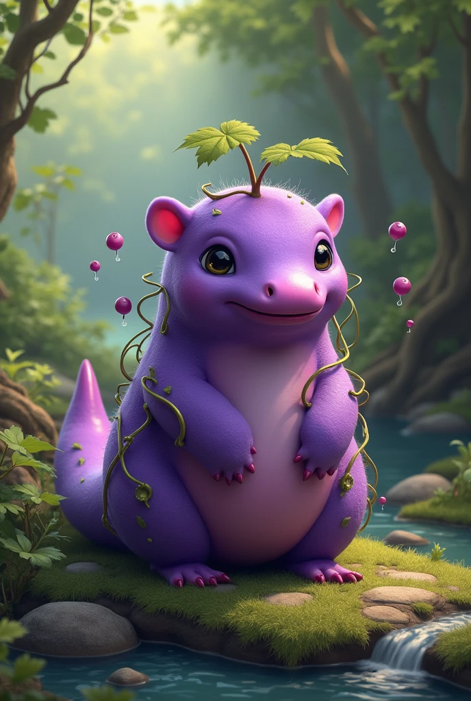 masterpiece, best quality, hyper detailed, frog,purple,ponytail