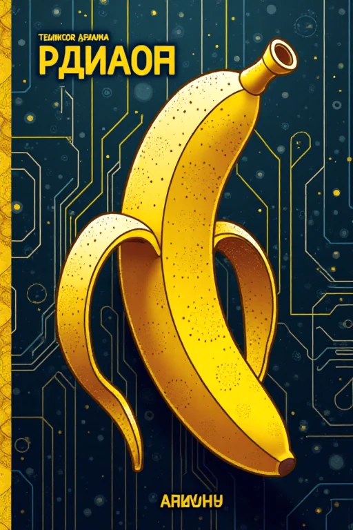 ТЕКСТ "ТЕНЗОР БАНАНА ЧАТ" on a book cover about bananas and neural networks. текст внизу "АБУЭТ"