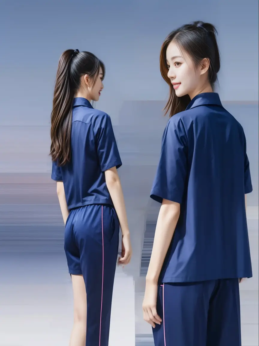 (bestquality,10,10,highres,masterpiece:1.2),ultra-detail,(Realistic,photorealistic portrait,photo-realistic:1.37),1 Cute girl in the football field,oily shiny skin,bara,light smile,BDclothes,((blue shirt:1.3)),short sleeves,shirt, trousers.,(navy_long_Pants Track:1.1), ((Stadium Background:1.3)),dynamic angle,excited,face focus,Dynamic Poses,from behide,Ass Focus,masterpiece, bestquality, ultra realistic, hyper-detail, 8k resolution, RAW photo, crisp focus, ((Navy blue shirt:1.1)), short sleeves, Long Path, Perfect body, 2 mature women, 18yo, cinematic light,Blue sweatpants,Gymware,Correct anatomy,Complete body, Correct body, sharp face, Anatomically correct body, full entire body, Realistic gestures, long-haired, Realistic poses,Wear long shorts..................,Long leg span,Shapely,Sculpting Girl, Slender Figure, mannequin mannequins, Shapely, Beautiful body,Blue sweatpants, Two girls kissing