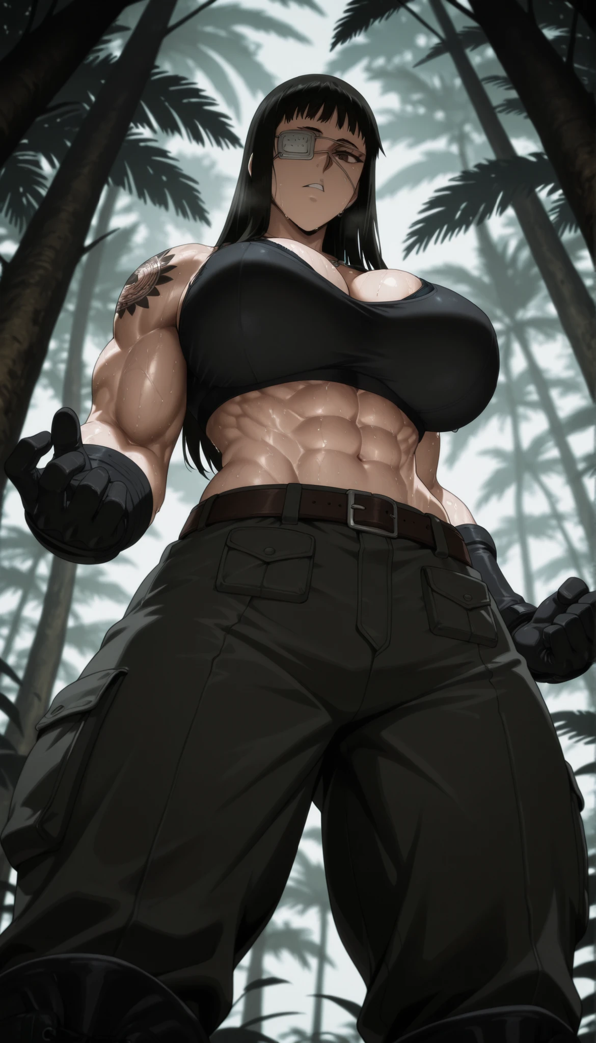 Woman in black bikini and small man in white shirt, weak and small man, thin and small physique, Very beauthful. , ,weak and defenseless man, small physique, , muscular ultraviolent woman, muscular and scary, absurdly huge physique, big muscles, extremely muscular woman, woman stepping on man, small man being stepped on by woman,