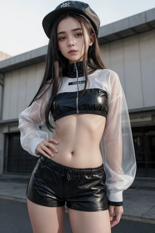 (masterpiece, best quality:1.2), ((femboy:1.6)),(thick thighs:1.1), absurdres, highres, extremely detailed, perfect face, 1boy, male focus, (adult male:1.2), black hair, long hair, messy hair, black eyes, pale skin, white off the shoulder sweater, black leather tight shorts, bulge, black thigh highs, collar, thick thighs, tall, smiling, femboy, otoko no ko, sfw, simple background