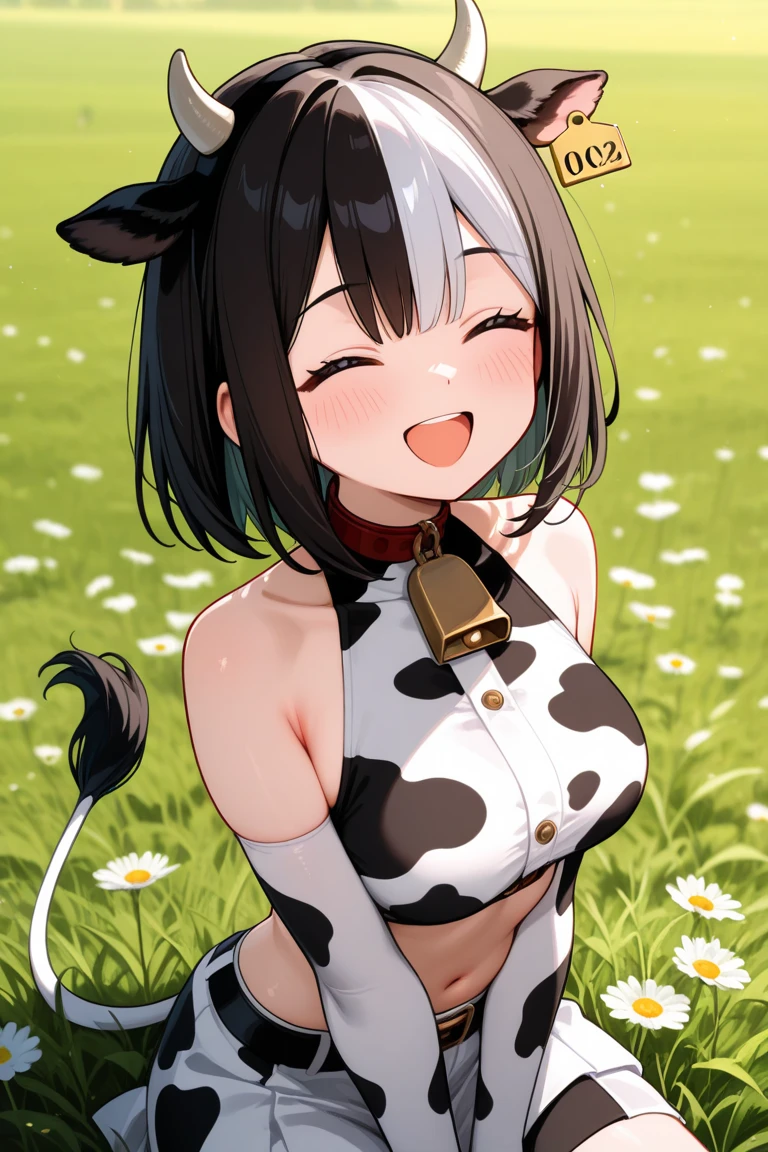 4k, fine detail, ultra high resolution, detailed face, delicate eyes, gradient eyes, gradient hair, light tracing, real skin, beautiful skin, masterpiece, best quality,amazing quality, masterpiece,
pbNaomi,
a beautiful blonde woman posing in a grassy farm field, all fours, big cleavage, bikini, cow print, swimsuit, cow print thighhighs, bare shoulders, cow print animal ears, looking at viewer, white collar, tail,
from side,