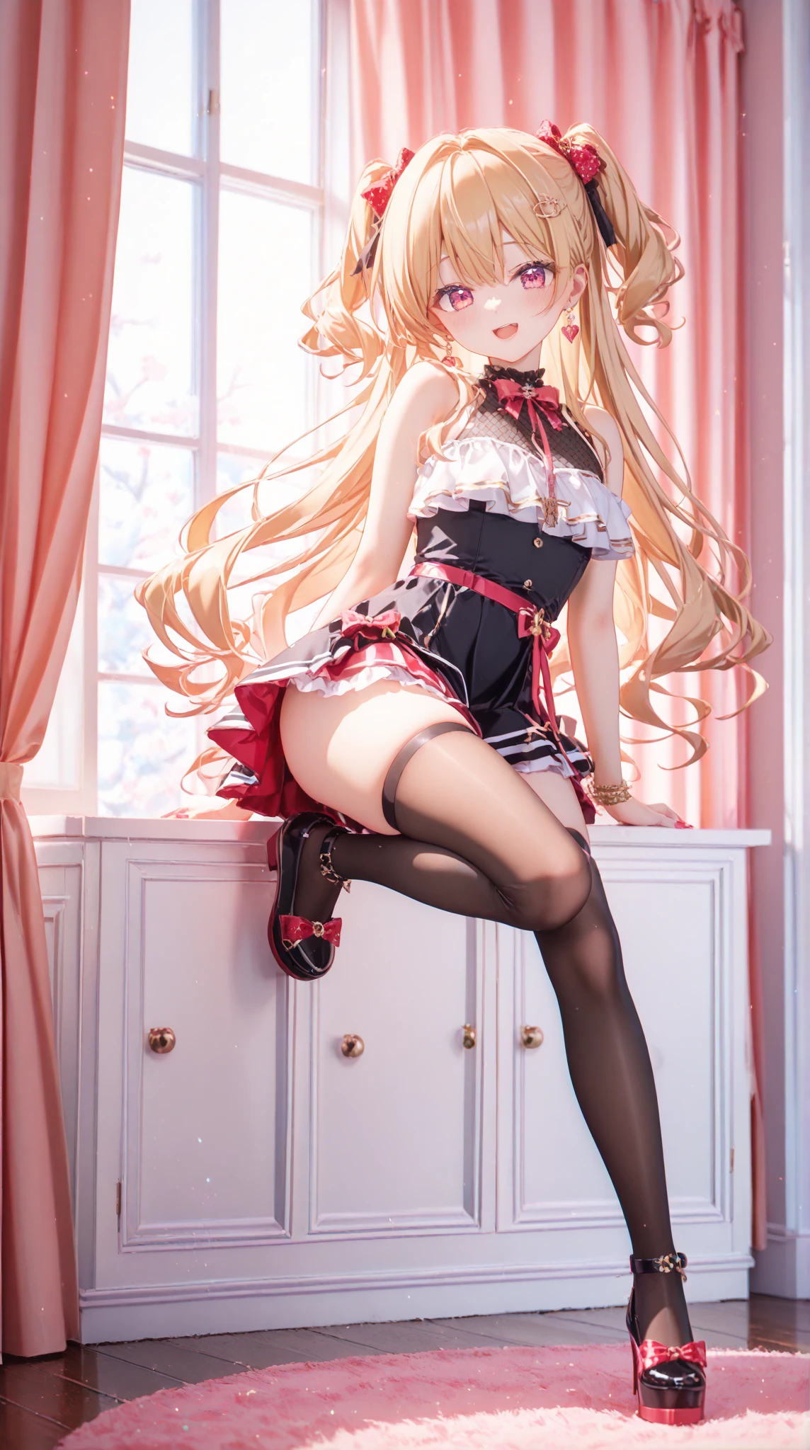 ((masutepiece, Best Quality, hight resolution, Perfect Pixel, 4K)), multiple girls, 2girls, full body seen, ((Beautiful eyelashes, Realistic eyes)), ((Detailed face, Blushing:1.2)), ((Smooth texture:0.75, Realistic texture:0.65, Photorealistic:1.1, Anime CG style)), Dynamic Angle, Perfect body, ((Santa Claus Costume, Red knitted hat, red and white off shoulder sweater, red and white flared skirt, Black garter stockings, Shy smile)) BREAK navia, BREAK giclorinde