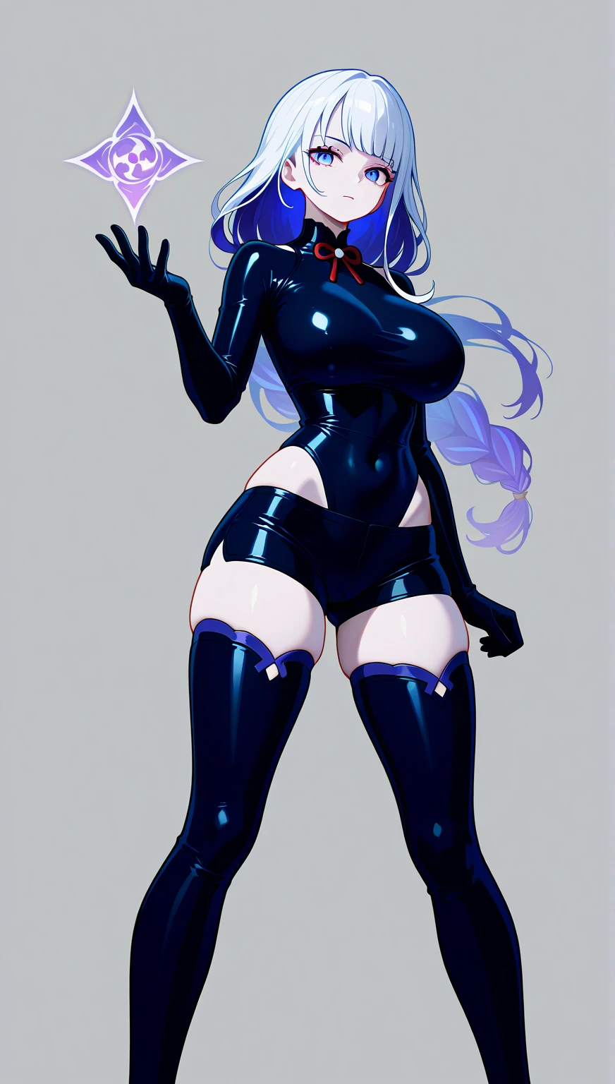 (masterpiece, ultra high resolution, best quality:1.5), full body, solo, 1girl, dollsuit, mind control,, shoes, platform heels, boots, long legs, dynamic pose, wide hips, thick thighs, huge breasts, massive breasts, muscular female, defined musculature, akiyama rinko, high heel boots, shiny clothes, large breasts, covered , cleavage, cleavage cutout, covered navel,long hair, bangs, ponytail, blue hair, 1girl, full body, masterpiece, best quality, Amazing, beautiful detailed eyes, finely detailed,expressionless, saluting, empty eyes