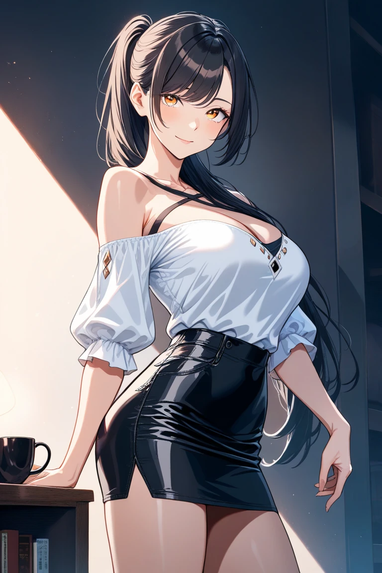 masterpiece, Superior Quality, High resolution, masterpiece, One adult woman, Wicked Smile, Wicked Smile, Evil plan, Brown fur, Black and white outfit , Long Hair, Get the Eyes, mini skirt, Rooms in the house, Holding the key in hand、(((steam,sweat))),Vulgarity