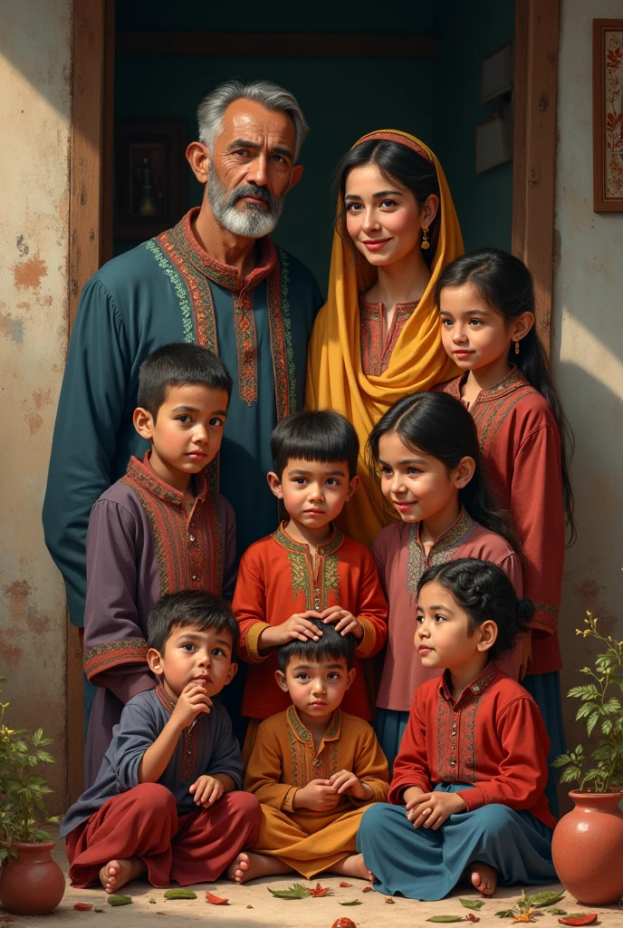 Indian vintage muslim three members black family