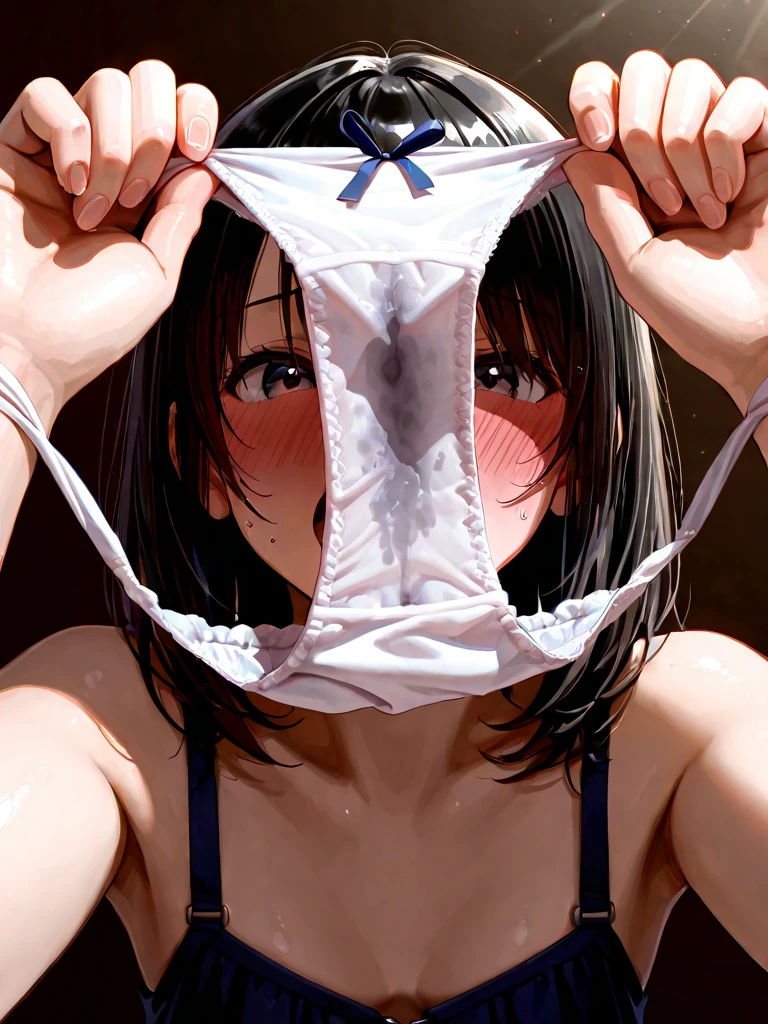 Erotic、Bedroom、Only panties、slender、My sister, about 、Woman with glasses standing and looking down from above、Very white skin Light pink nipples Black Hair、Sweat、Embarrassed expression、Naughty smile、No clothes、Sexy armpits 脇Sweat My armpits are steamy 脇Sweat Crotch close-up Small breasts Young pubic hair Armpit hair growing front Looking up from between the legs My crotch is steamy Crotch close-up Color絵 Spread your legs Color White panties digging into her crotch Short arms Big head Young Short legs The crotch is right in front of me
