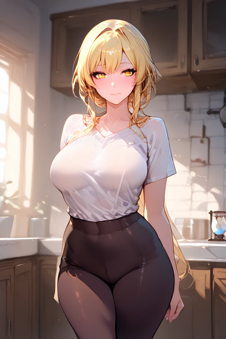 ((masterpiece, Highest quality, High resolution, Hmm., RTTX 10.0, Pixel perfect, Written boundary depth, 4K, Very detailed))), 1 Girl, single, alone, Beautiful Anime Girls, Beautiful art style, Anime characters, ((Long Hair, Parted bangs, Medium length hair bangs, Blonde)), ((blue eyes:1.4, Round eyes, Beautiful eyelashes, Realistic eyes)), ((Detailed face, blush:1.2)), ((Smooth texture:0.75, Realistic texture:0.65, Realistic:1.1, Anime CG Style, Chest of drawers in light colors, Cleavage:0.9, Big Breasts)), Dynamic Angle, Perfect body, ((throw, Dynamic pose, close)), ((White sweater, Long sleeve, Black Skirt, woman'belt, Stylish, single handbag, 1 diamond necklace)), Open your mouth, Embarrassing, amusement park