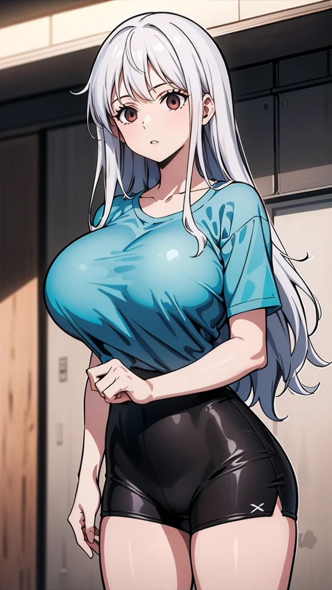 Yukino, Silver hair and eyes in a wet white t-shirt, anime visual of a cute girl, screenshot from the anime film, & her expression is solemn, ahegao face, in the anime film, in an anime, anime visual of a young woman, she has a cute expressive face, still from anime, big breast use pantyhose, fair skin, full body