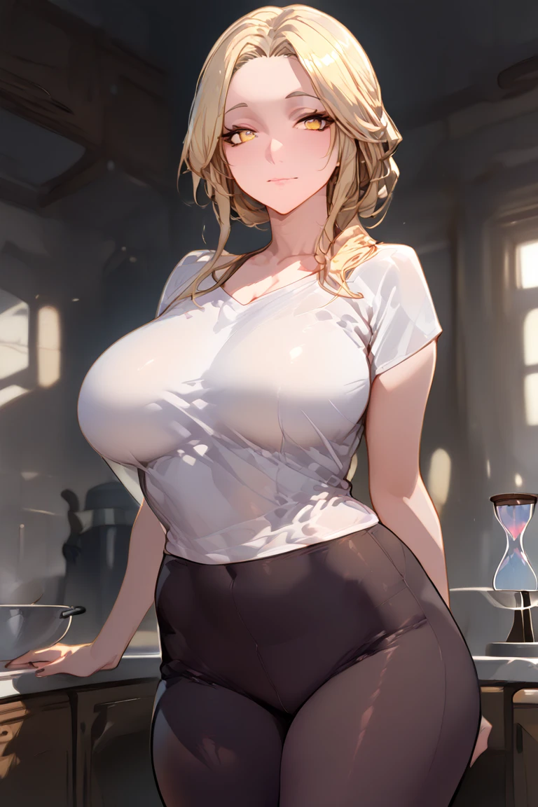 score_9, score_8_up, score_7_up, score_6_up, score_5_up, score_4_up, (solo), female anthro hyena, secretary clothes, skirt, lusty, fluffy body, long blond hair, turquoise eyes, (thick thighs:1.5)((( offering the breasts))) sex partial clothes, (((cleavage))) semi-butonned uniform niform, (barely_visible_booba) (she is standing) , giant breasts, garter belt tights ((low angle view))
