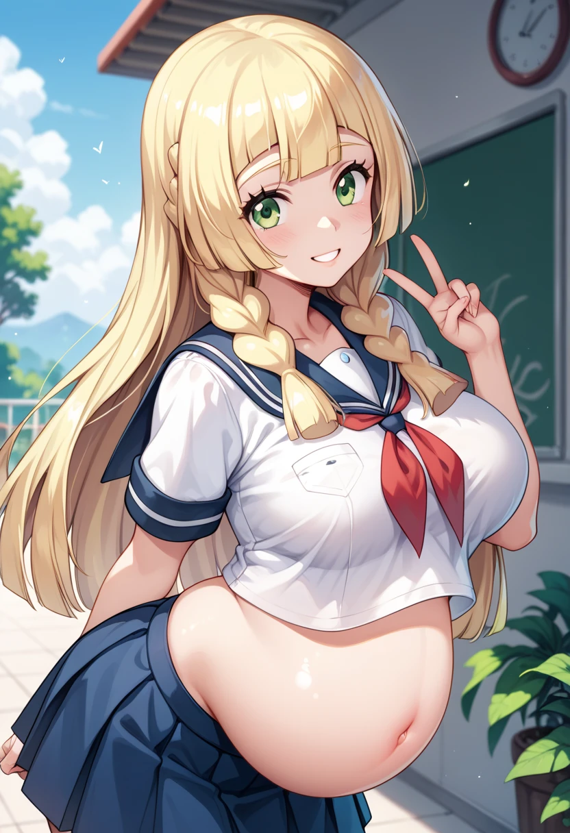 8k, best quality, masterpiece, clear, professional lighting, beautiful face, ultra high res, beautiful school girl, blond_hair twin_tail, white school sport uniform, blue thong_panty, more prism, vibrant color, ,underboob, shirt,blue buruma,school sport shirts, white t-shirts,sport uniform,school Athletic field