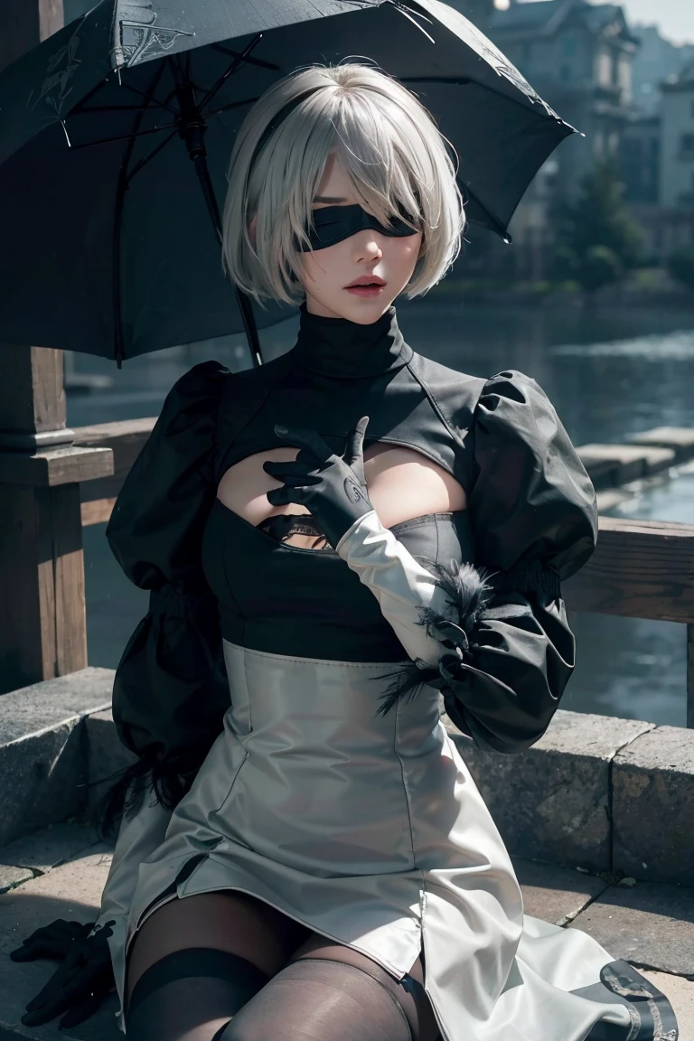 ((Best Quality)), ((masterpiece)), (detailed), Nier 2b in the rain, unclothed
