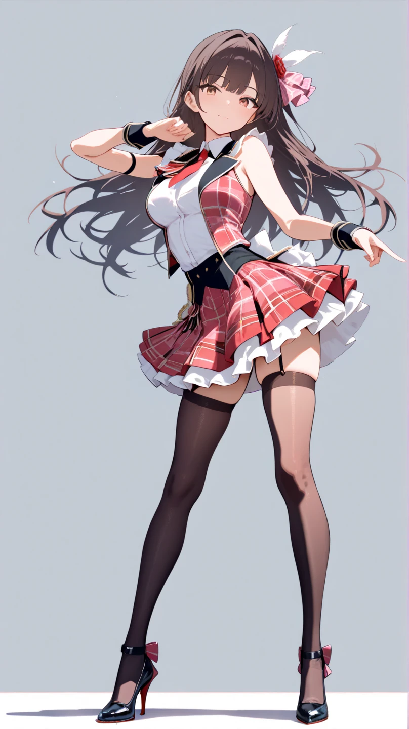 tmasterpiece，Best quality at best，1girl，tohsaka rin，独奏，long whitr hair，Stockings，a skirt，eBlue eyes，Both sides up，Black stockings，brunette color hair，crossed arms，（kbxll：0.6）