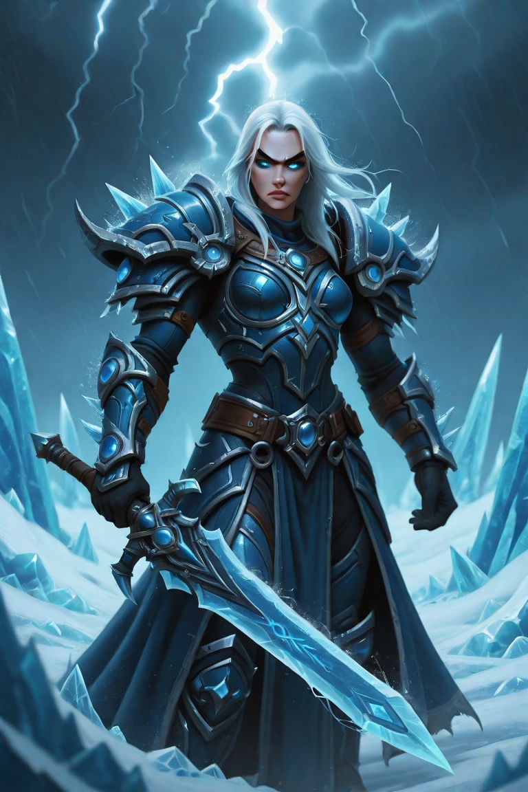 award winning photo, 8k, soft lighting, Sylvanas Windrunner, banshee , (screaming with rage), with long silver-white hair and pointed ears, slender athletic build, 5'6" tall, piercing blue eyes and a sharp, angular face, wearing a suit of dark leather armor, adorned with silver filigree, holding a pair of curved, silver-colored blades, nikon d 850 film stock photograph 4 kodak portra 400 camera f16 lens rich colors hyper realistic lifelike texture dramatic lighting trending on artstation cinestill 800 <lora:warcraftTheLora_v10:0.5>