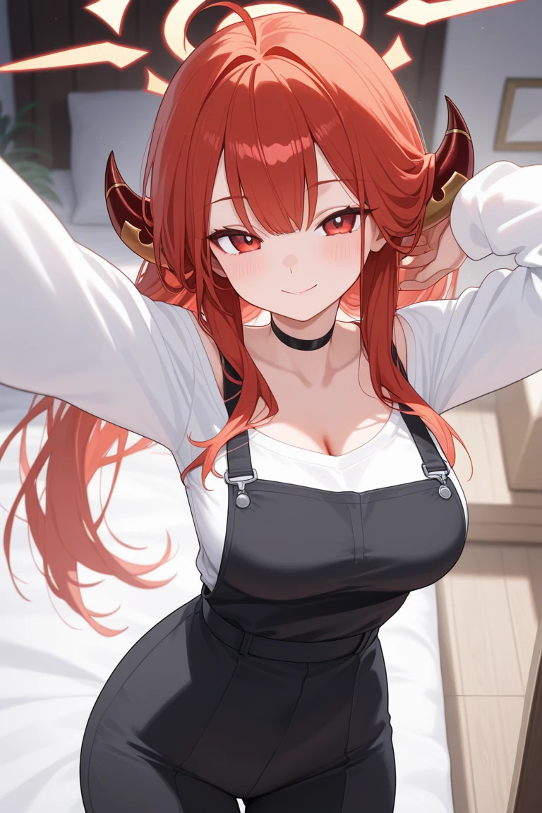 Red hair ponytail、Yellow Eyes、High school girls、A wet, see-through black tank top and black leggings、Gym、Big Breasts、Grin、Sweat:1.5