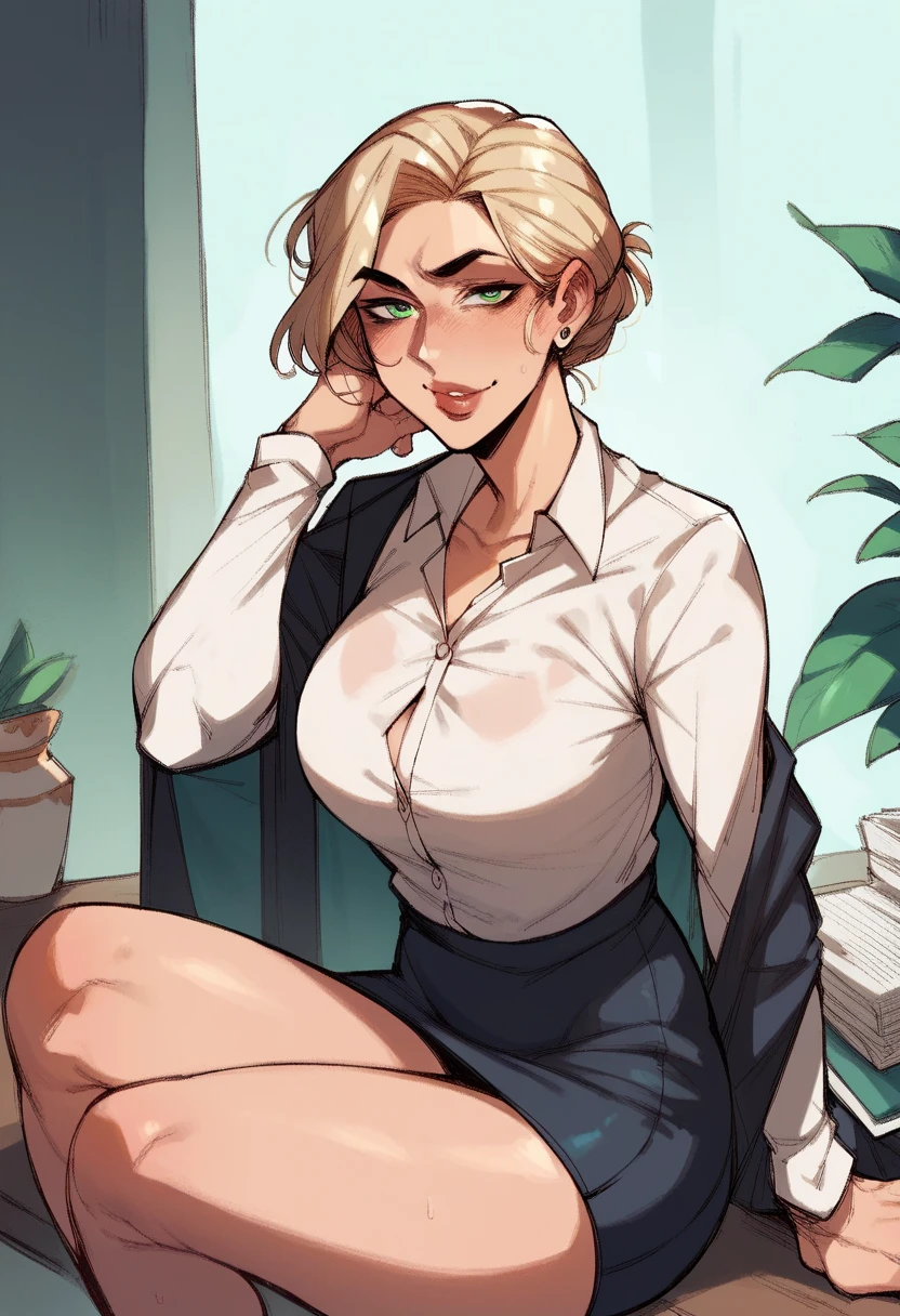 desperate to pee mature businesswoman at her desk, holding herself, looking worried,, ethereal quality, (((belt around waist is hanging loose))) and open around skirt, around waist is hanging loose and open, opened and hanging off skirt, glasses slipping off her nose, legs, confidence, ( hair in a bun), (((glasses slipping off nose))), and needs to pee, mature woman A beautiful blonde mature woman rumpled from frantic movements: Victoria's clothes become slightly rumpled and disarranged from her frantic movements, adding a hint of chaos to her otherwise polished appearance. The wrinkles and creases only serve to humanize her, making her seem more approachable and vulnerable. 35mm nikon (photorealistic:1.4), highly detailed, intricate detail, delicate and beautiful, good lighting, professional lighting, sharp focus, detailed shadows, exquisite details and textures, tired, candid shot, best quality, 8k, uhd, photorealistic