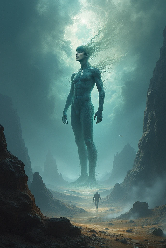 A humanoid being 2 meters tall, 60 kg, defined body, emerging from a sphere of light, in the city of Natal, Brazil