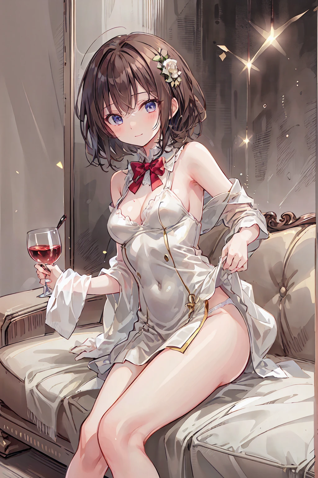 masterpiece, yor, 1girl, Amazing Cleavage:1.3, thin waist, big ass, Raised sexy, medium breast: 1.8 posed cleavage:1.2、solo, looking at viewer, open mouth, have a cup of coffee,black hair, red eyes, dress, bare shoulders, jewelry, collarbone, sidelocks, hairband, earrings, indoors, off shoulder, :o, sweater, arms behind back, plant, short hair with long locks, white hairband, off-shoulder dress, sweater dress, off-shoulder sweater, red sweater, big side hair, very long side hair,is rendered in (masterpiece: 1.2, best quality), with (ultra high resolution) and an exquisite (depth of field). This masterpiece is not only visually stunning but also tells, make of cake cooking ,in the kitchen