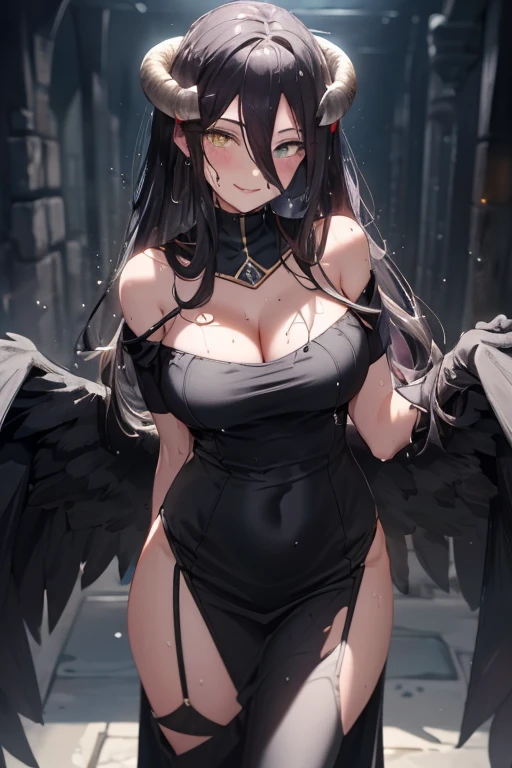(8K ,hyper-detailing,ultra real photo,Best masterpiece,natural,Perfect artwork,Perfect female body),Cute busty girl ,Hair color,(The large),Angelic,obsessed,the angel's wings,The halo,Beautiful church,beautiful rain of petals,Gorgeous accessories,golden brilliance,Wearing a sexy black gauze skirt,Sexy transparent black dress,ssee-throuuilt-in thong,The cracks are relatively large,stretch the meat,Raised sexy,Flirtatious,The kinky exposed