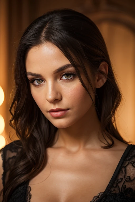 ((photoshotrrealista)), photoshot, 32 mil, dr, (ultra detailed face and eyes: 1.3), (cinematic shot). slender 25 year old girl, Model appearance, (eye make up, mascara, long eyelashes), (detailed full lips), (Wavy dark hair), (detailedeyes:1.1), (ultra detailed leather: 1.3). Full length, sitting not sofa. in a dark room, (poor lighting) , ((Shallow depth of field, bokeh)). Warm frame atmosphere, Blurred dark background, (((granularity))), blossom, sheen, ultra detail. 