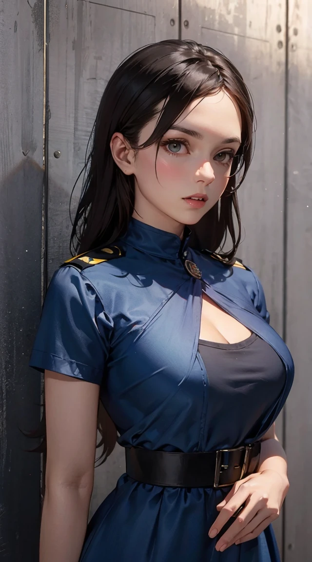 (Realistic painting style:1.0),Masterpiece,Best quality,offcial art,Extremely detailed Cg Unity 8K wallpaper,Pansy,huge tit,a plump buttocks,Wide crotch,Sexy gesture,M-legs,Caress your thighs,Soviet-style military uniform,tight uniform