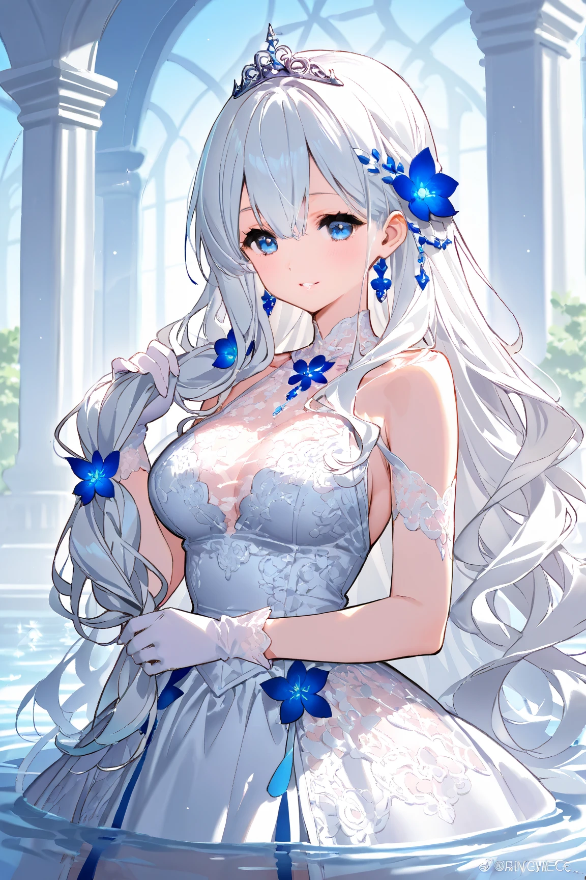One was wearing a white dress、Woman wearing a crown, a Beautiful fantasy queen, ((Beautiful fantasy queen)), portrait of princess, Works of art in the Guvez style. 5D CGI anime fantasy artwork, 8k high quality detailed art