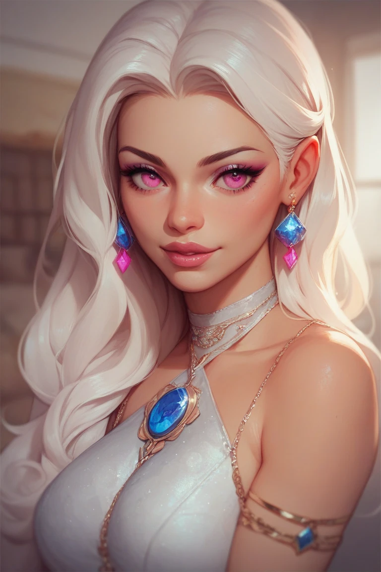 araffe woman in a silver dress, a pastel by Shaddy Safadi, trending on zbrush central, rococo, glamor hairstyle, big hair, intricate hairstyle, imperial and elegant hair style, elaborate hair worn up, glamorous hairstyle, intricate hair, baroque curls, elaborate long hairstyle, beautiful futuristic hair style, insanely nice hair style