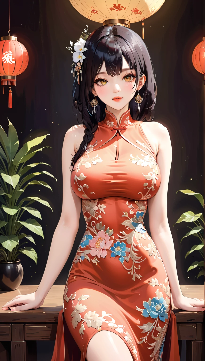 woman posing for a photo,good hand,4k,high-res,masterpiece,best quality,head:1.3,((Hasselblad photography)),finely detailed skin,sharp focus,(cinematic lighting),collarbone,night,soft lighting,dynamic angle,[:(detailed face:1.2):0.2],((full body:1)),1girl,
a 18 year old woman with detailed skin doing a gravure pose in the  movie theater  looking defiant at the viewer ready and waiting for sex with a naughty smile   ((red:1.5) high heel ),((red:1.5) dress) .      <lyco:beautylegs_v01:0.8> beautylegs,
<lora:jpd_3:0.8> beautiful jpd_woman,perfect jpd_face,perfect jpd_body,   <lora:hime_style-1.0:1> hime style, straight hair, hime cut, blunted bangs, draped hair, cascading hair, flowing hair,  <lora:Sexy classic split dress_20230708164655:0.7> cleavage,apron,clothing cutout,chinese dress,,