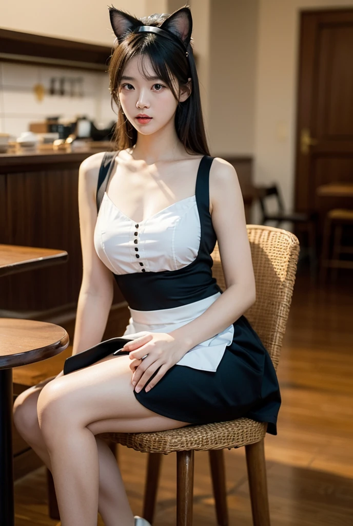 Alphafie woman sitting on a chair wearing a dress and high heels, japanese goddess, sophisticated gravure idol, Young and cute gravure idol, Cute elegant pose, gorgeous maid, young sensual gravure idol, Yoshitomo Nara, realistic young gravure idol, young gravure idol, sexy dress, young slender gravure idol