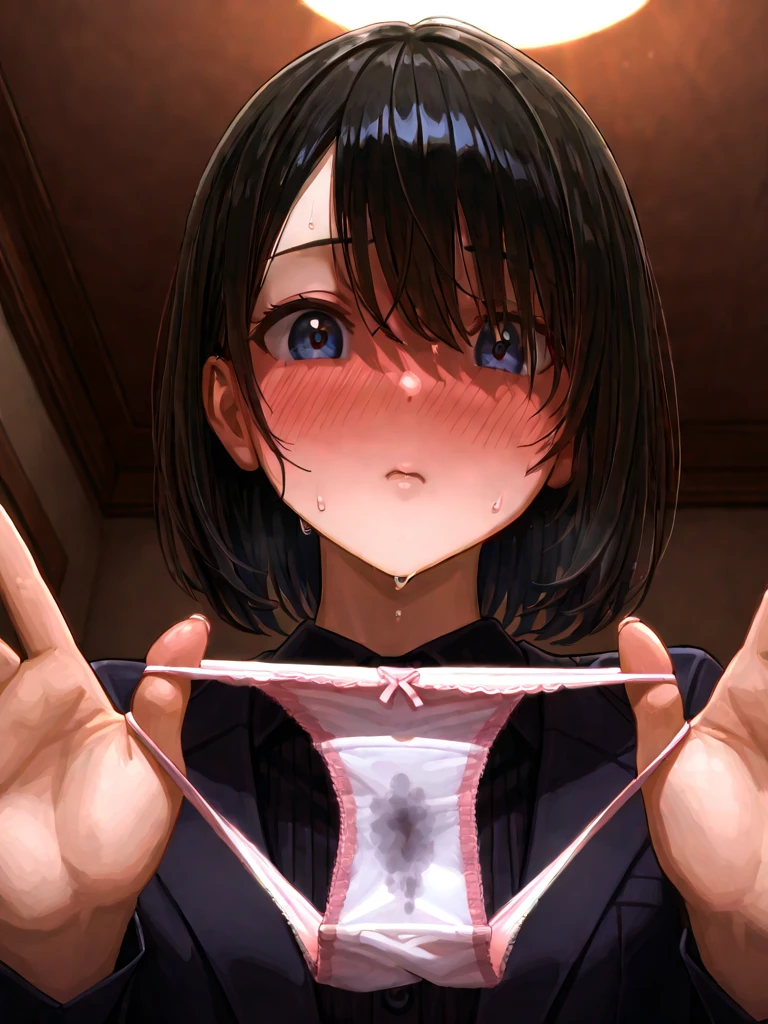 Beautiful girl at ,Japanese,,Idol face,,Small and slim,Flat Chest,Small breasts,Baby Face,Small face,Black Hair,middle School girls,negligee,lingerie,Blindfold,Tie hands behind back,fellatio,open mouth,cum on tongue,Kneeling and sitting,Beautiful and detailed anime art,First-person view,
