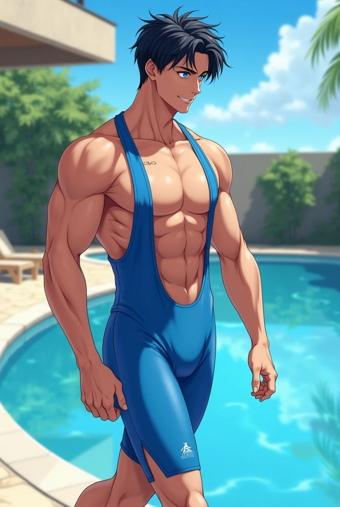 there is a man in a speedo standing next to a pool, full body, mid-shot of a hunky, wet bodies, poolside,:: athletic, male model, in billy herrington body, super fit and cool, sexy masculine, jake parker, jock, alex kanevsky, shredded, cinematic body shot, ((Handsome man:1)) , ((short hair)) , ((black hair:1.3)) , ((male)) , light blue eyes , as a male , skinny, ((pale skin:1)) wearing soft pastel colors , solo , masculine, ((middle age:1)), trendy hairstyle, strong jawline, mature man , ((has a halo:1.3)),
(masterpiece, best quality )detailed, 1Character , pastel washed out colors , cell shade , soft, muted shades ,gentle colors ,Looking at viewer,