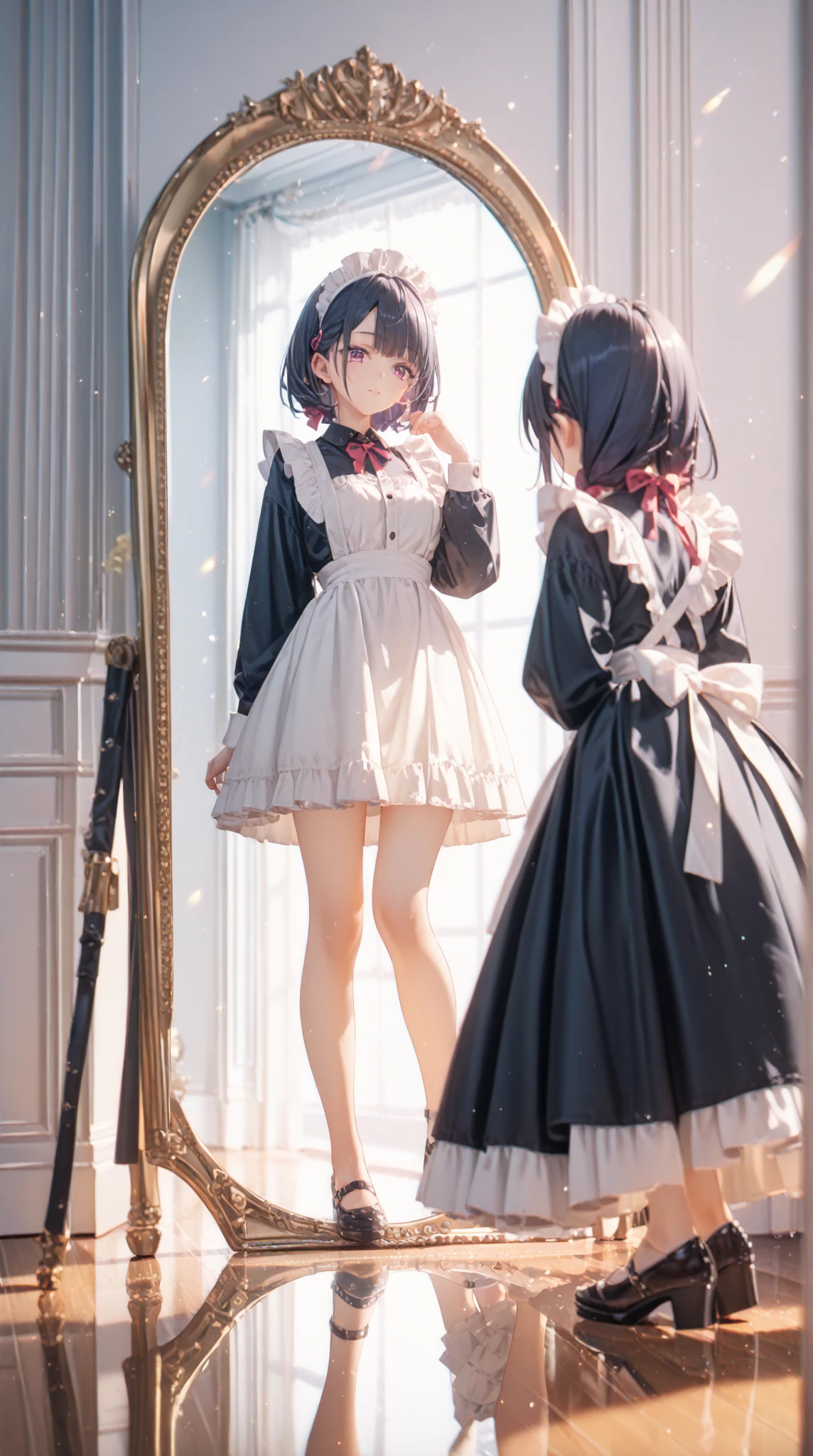 One with an embroidered skirt she finds herself looking in the mirror seeing how slender her body is