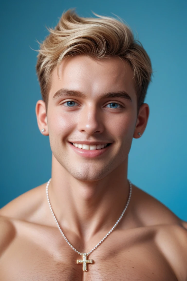 Young handsome cute white fair skinned soft flaccid beautiful face shirtless With a bell bird bird
