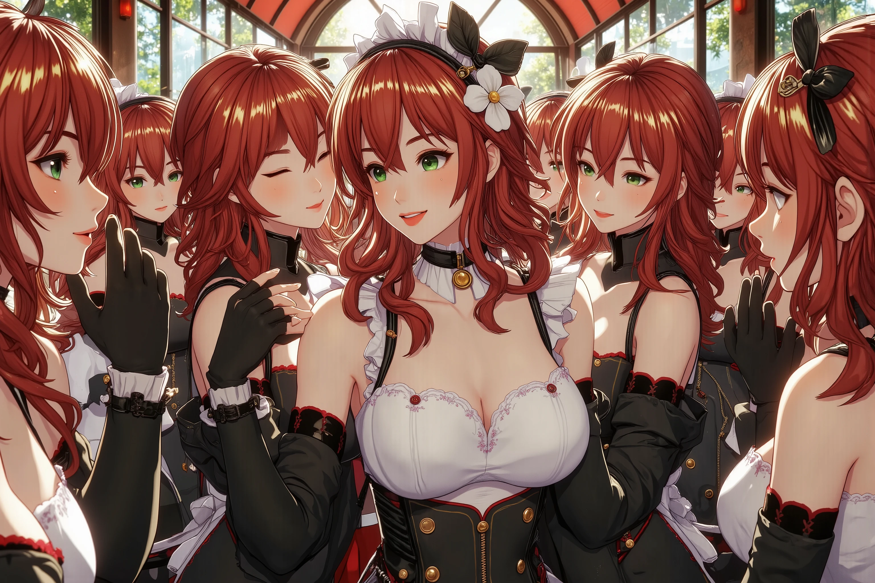 (((Myself=Japanese Beautiful Super Clones multiply girls))), (((((Myselfは増殖して密集密着の大群衆となる, Myself onlyのSuper Clones multiply girls同士で熱愛や溺愛してラブ抱擁した描写, Myself OnlyのSuper Clones multiply girlsはMyself OnlyのSuper Clones multiply girlsの体や巨乳を淫らに触り合いキスする))))), (((high quality Animation Art, Super Best masterpiece, 16K, 最高画質, 超高解像度, 超最高の作品完成度))), (((朱色の美しく艶やかな髪, 超とてもカワイイ笑顔, 嬉しい表情))), (((((とても体型が美しく繊細で正確な女体の動き, 手や足の緻密な動きがとても正確, 超巨乳, 胸の谷間強調))))), (((初夏のカジュアル衣装))), ((とても詳細で正確な1点透視図法描写, 超広角視界, Wide view, 多彩なアングルからClones multiply girlsを見る描写, ど真中被写体要らない)),