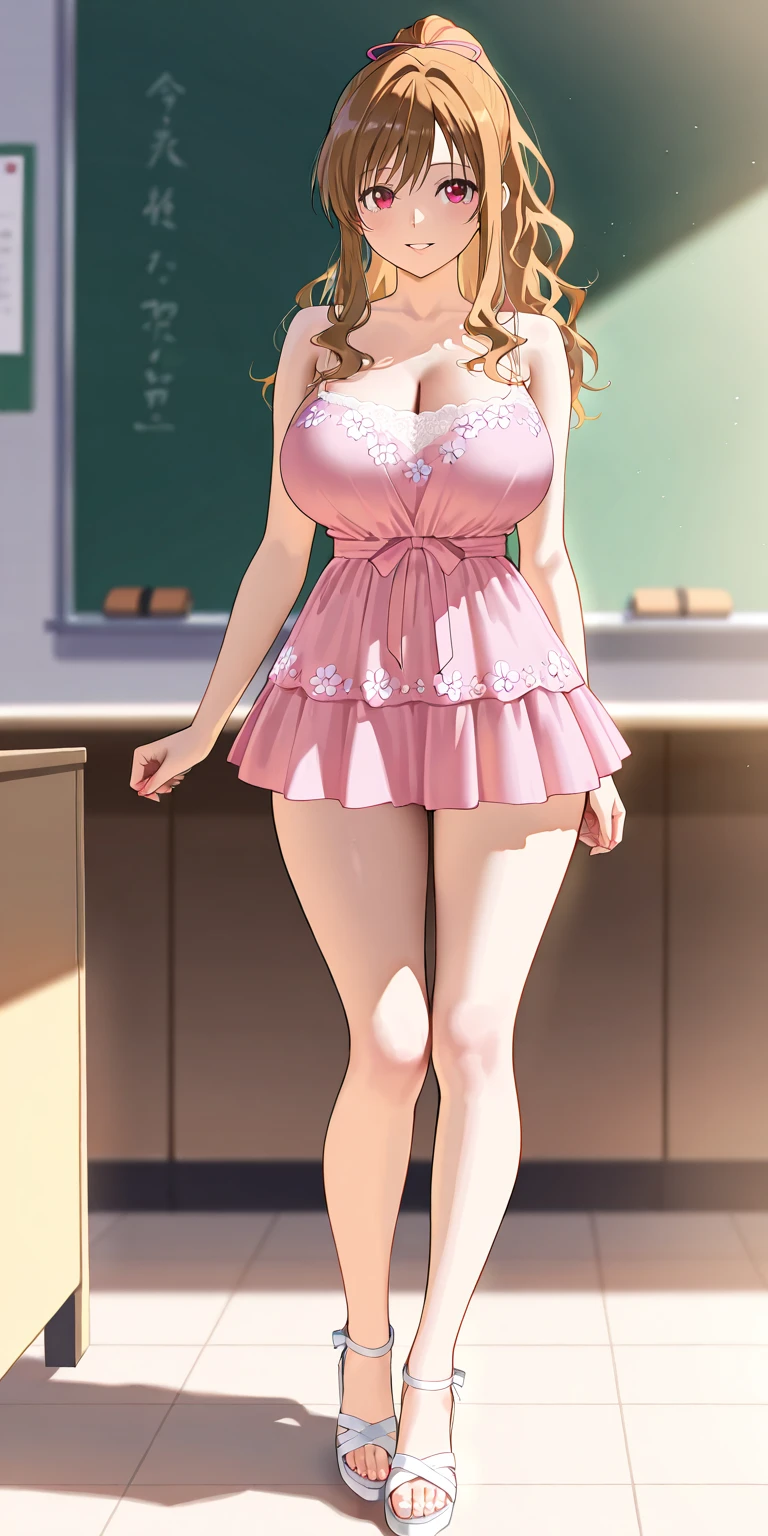 Kindergarten teacher with huge breasts teaching in small lingerie