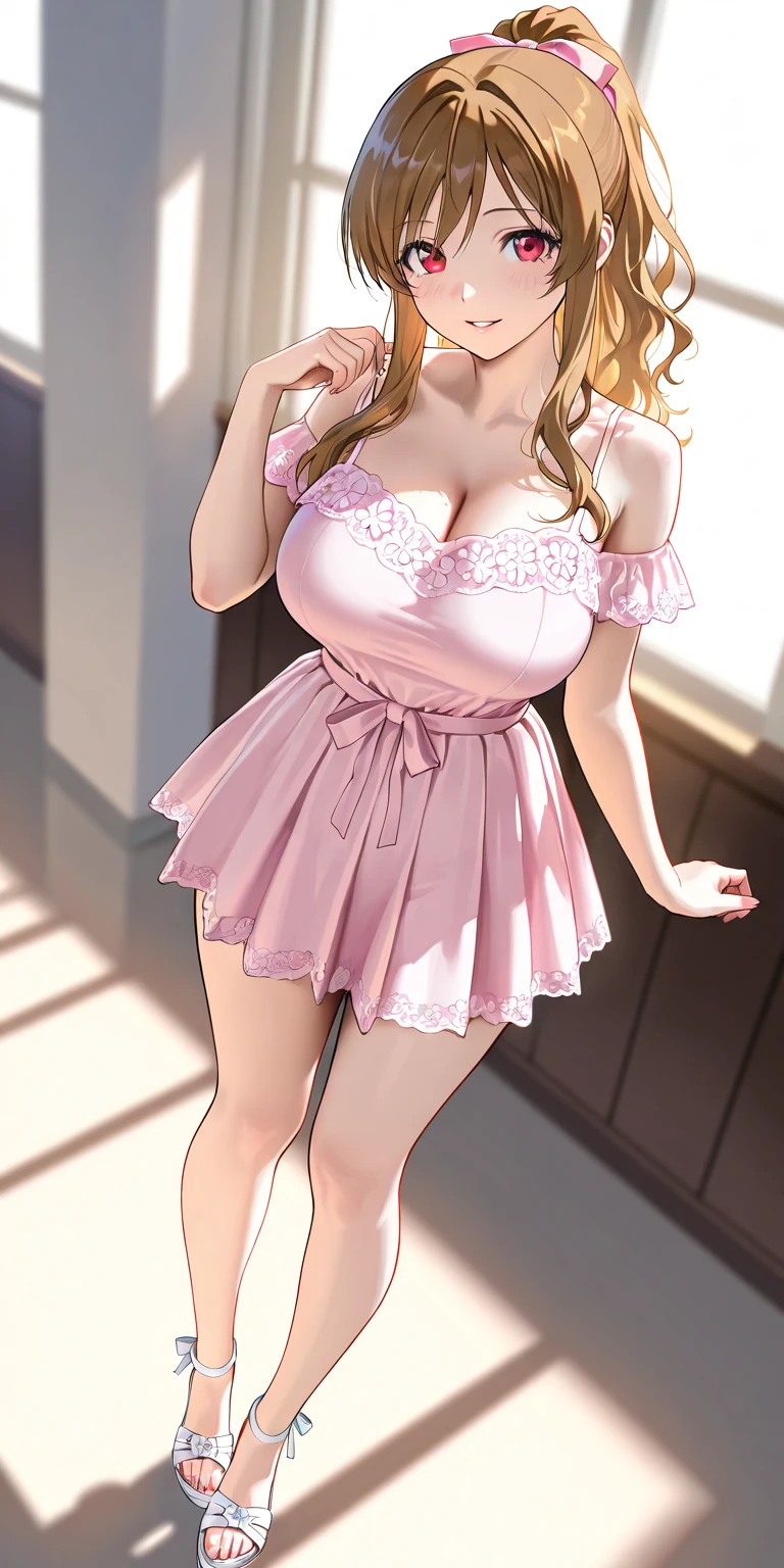 El retrato de una que se parece a una absurdamente bella., Agraciado, elegante, Sofisticado, pelo rubio, Mujer madura de anime realista y elegante vestida con un traje blanco con volantes ( ( ( ( Horarios escolares con patrones coloridos.) ) ), dedo de camello, cara detallada ultrafina, intricate lines, colores brillantes, Motor Unreal altamente renderizado, global