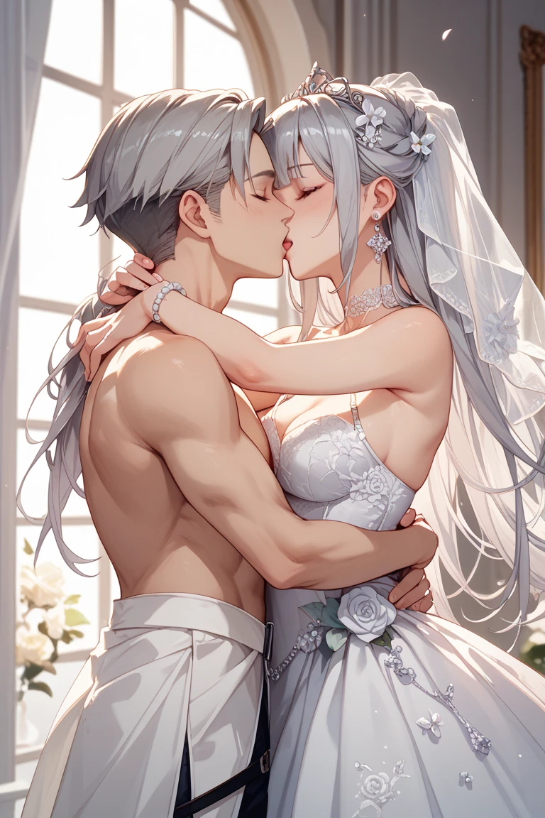 a girl gets married and kisses her husband