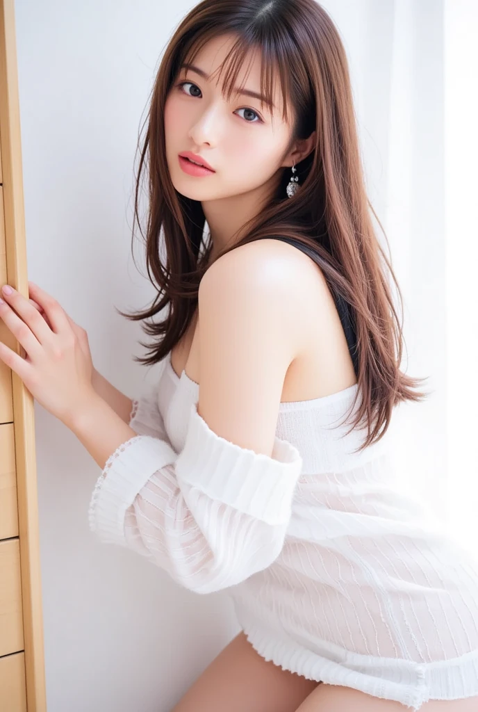 {{a extremely delicate and beautiful girl}}, {{extremely delicate and beautiful girl}}, {{{soft focus}}}, {{{perfect details}}}, {{{detailed and beautiful}}}, close shot, looking away, depthoffield, look up to, beautiful detailed fullbody, longuette, {{{woman}}}, young, Long hair, spiked hair, wept bangs, grey hair, Perfect face, ?, detailed beautiful eyes, white skin, piercing, harajuku fashion, sleeveless shirt, open clothes, landscapes, white background, blurry background, cinematic lighting, flowing transparent white, {{{best masterpiece}}}, {{{best quality}}}, {{{extremely detailed 8K wallpaper}}},