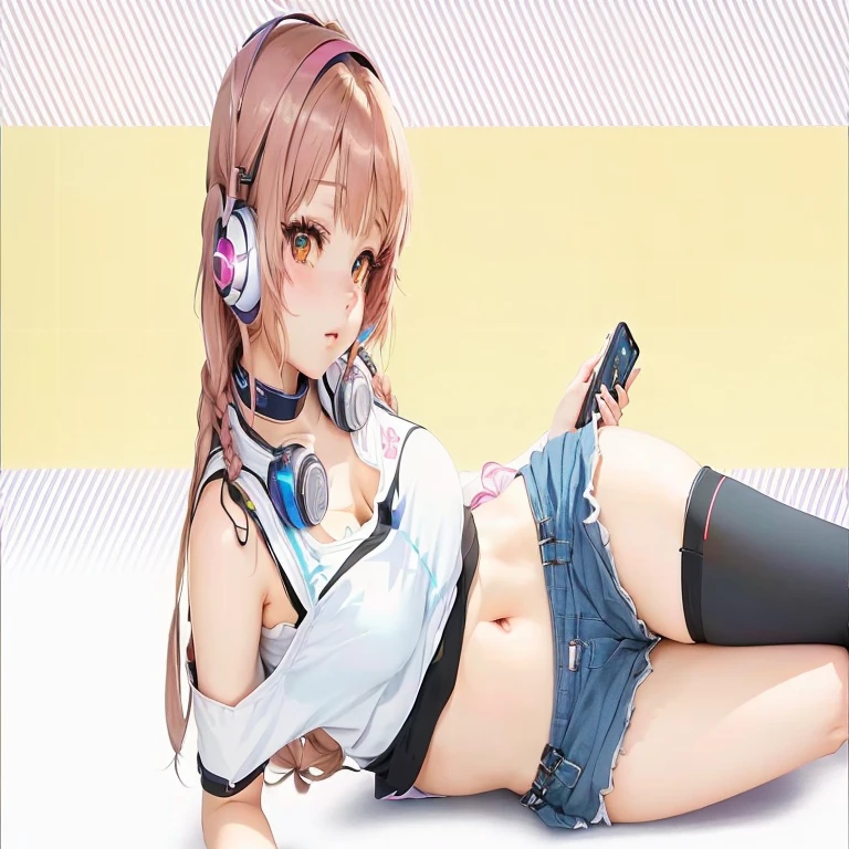 ((Top Quality)), ((Masterpiece)), ((Details)), perfect face, perfect body, sitting on the beach, listening to music, wearing headphones, wearing swimsuit, swimsuit transparent, tight with buttocks and breasts exposed Woman with clothes on and face visible