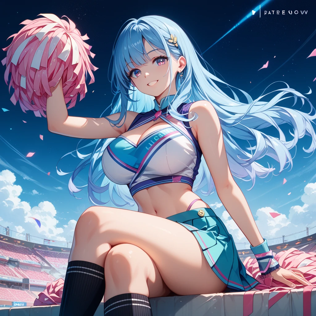 ram invader, detailed breasts, anime dick, (cheerleader: 1.2), （white panties:1.4）,muste piece, best quality, open mouth, tooth, ultra-detailed breasts, Yellow eyes, cute eyes, detailed face, a cute girl, big chest, red face, (wet with water: 1.2), Generally poor breasts, areola slip, (Position where panties are visible:1.5), (beautiful breasts: 1.2), (with a bright light source: 1.2), (heart shaped pupils opening their clothes: 1.5)