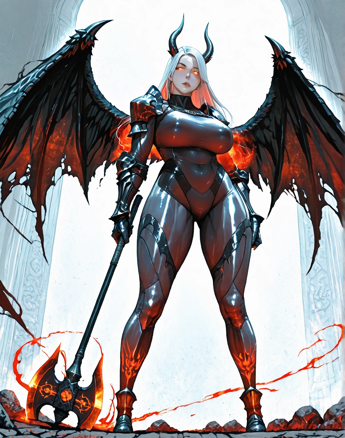 full body picture Unreal Engine 5 8K UHD of colossal female monster, white skin, holes on body, have 3 wings, fantasy design, red sky with demonic eyes, destroy the city, using red magic, best quality, masterpiece