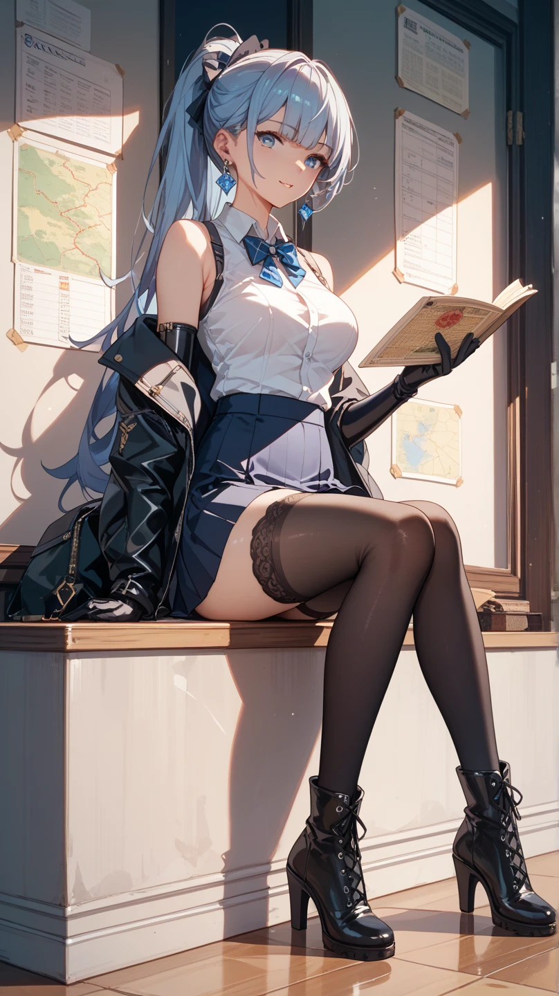 (full body),silverwolf、blush,smile、Combat Uniform、Please show me your armpits、Shoulder Bare、The clavicle is visible、Sexy thighs,Knee-high boots、Usual hairstyle、Highest quality, High resolution, unity 8k wallpaper, (shape:0.8), (Beautiful and beautiful eyes:1.6), Highly detailed face, Perfect lighting, Highly detailed CG, (Perfect hands, Perfect ???????),